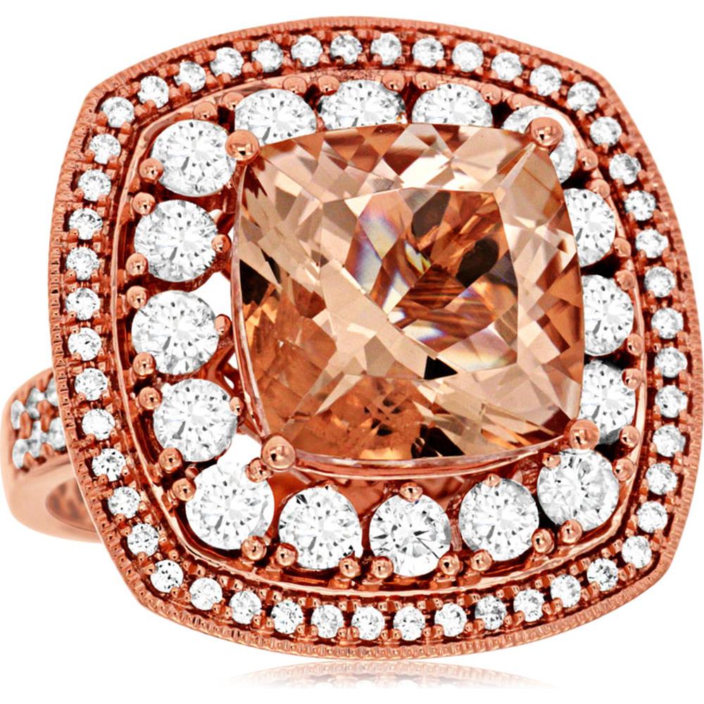 Royal 14K Rose Gold Morganite & Diamond Ring - 7.70 Carat Morganite, 2.15 Carat Diamond Total