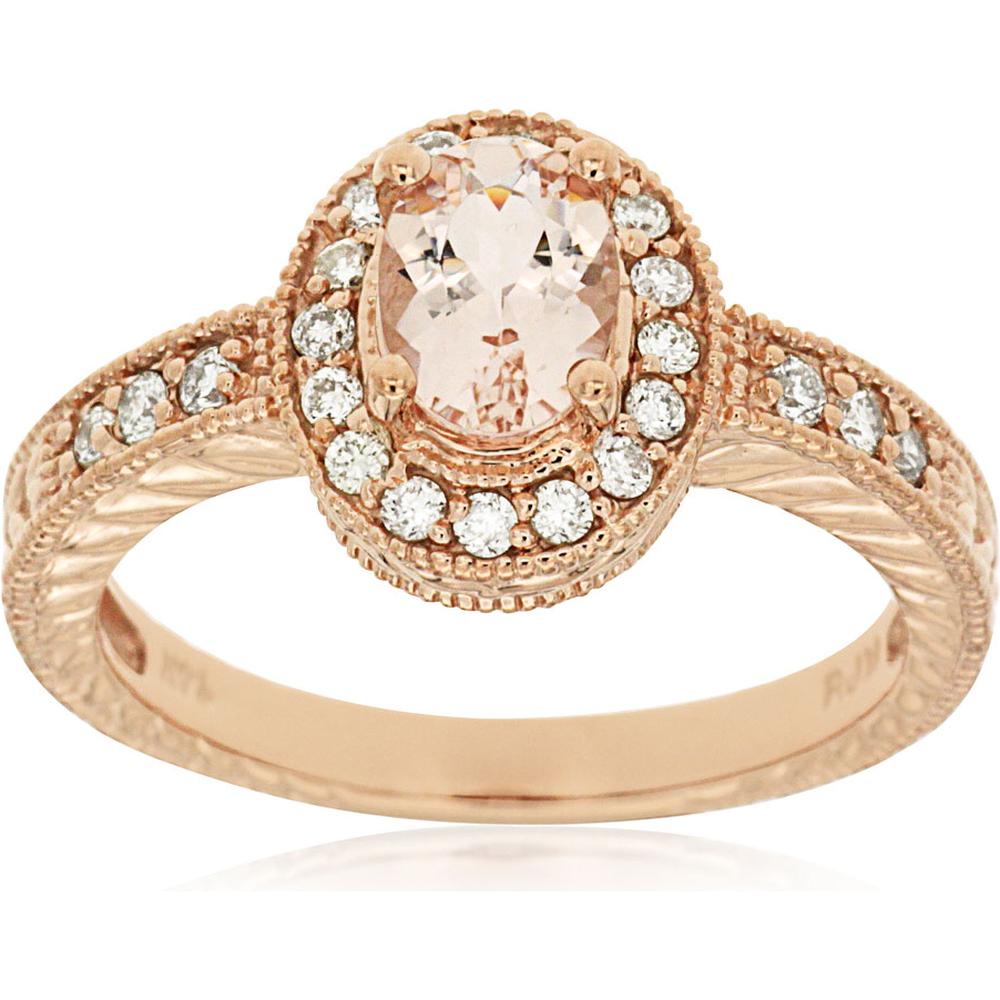 Royal 14K Rose Gold Morganite & Diamond Ring - Elegant Oval Cut Jewelry
