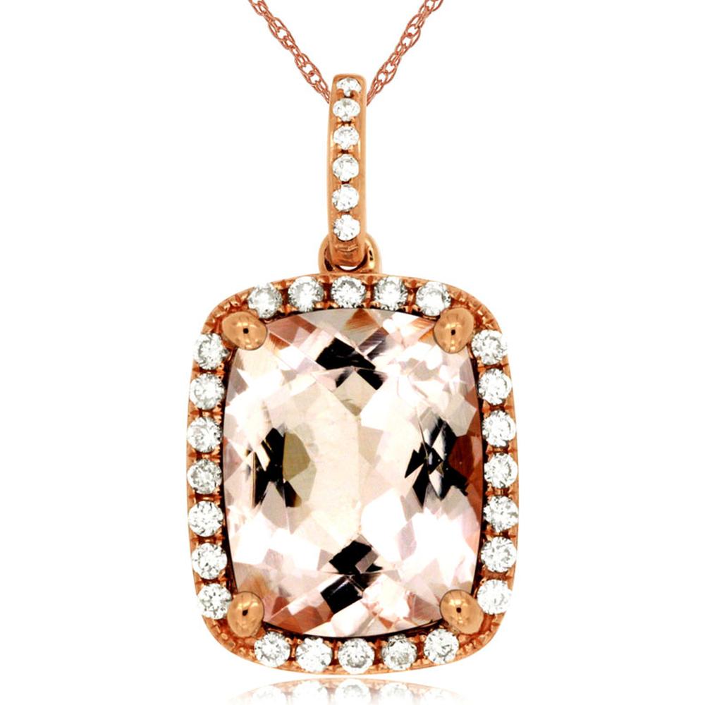Royal 14K Rose Gold Morganite Pendant with Diamond Accent - 4.10 Carat Morganite, 0.22 Carat Diamond