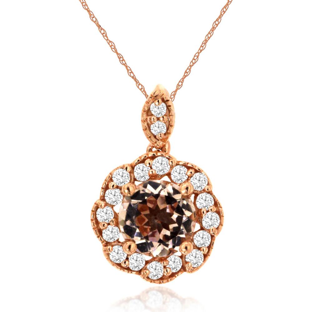 Royal 14K Rose Gold Morganite Pendant with Diamond Accents - 0.66 Carat Total Gem Weight