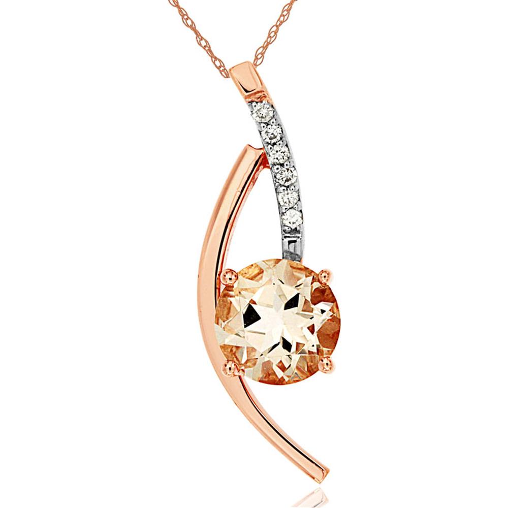 Royal 14K Rose Gold Morganite Pendant with Diamond Accents - 1.60 Carats Morganite, 0.05 Carats Diamond Total Weight