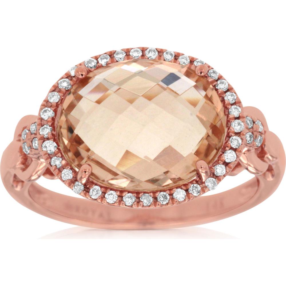 Royal 14K Rose Gold Morganite Ring with Diamond Halo - 4.28 Carats Total Gem Weight