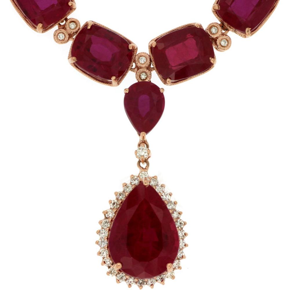Royal 14K Rose Gold Necklace with 137.00 Carats Glass-Filled Ruby and Diamond Halo