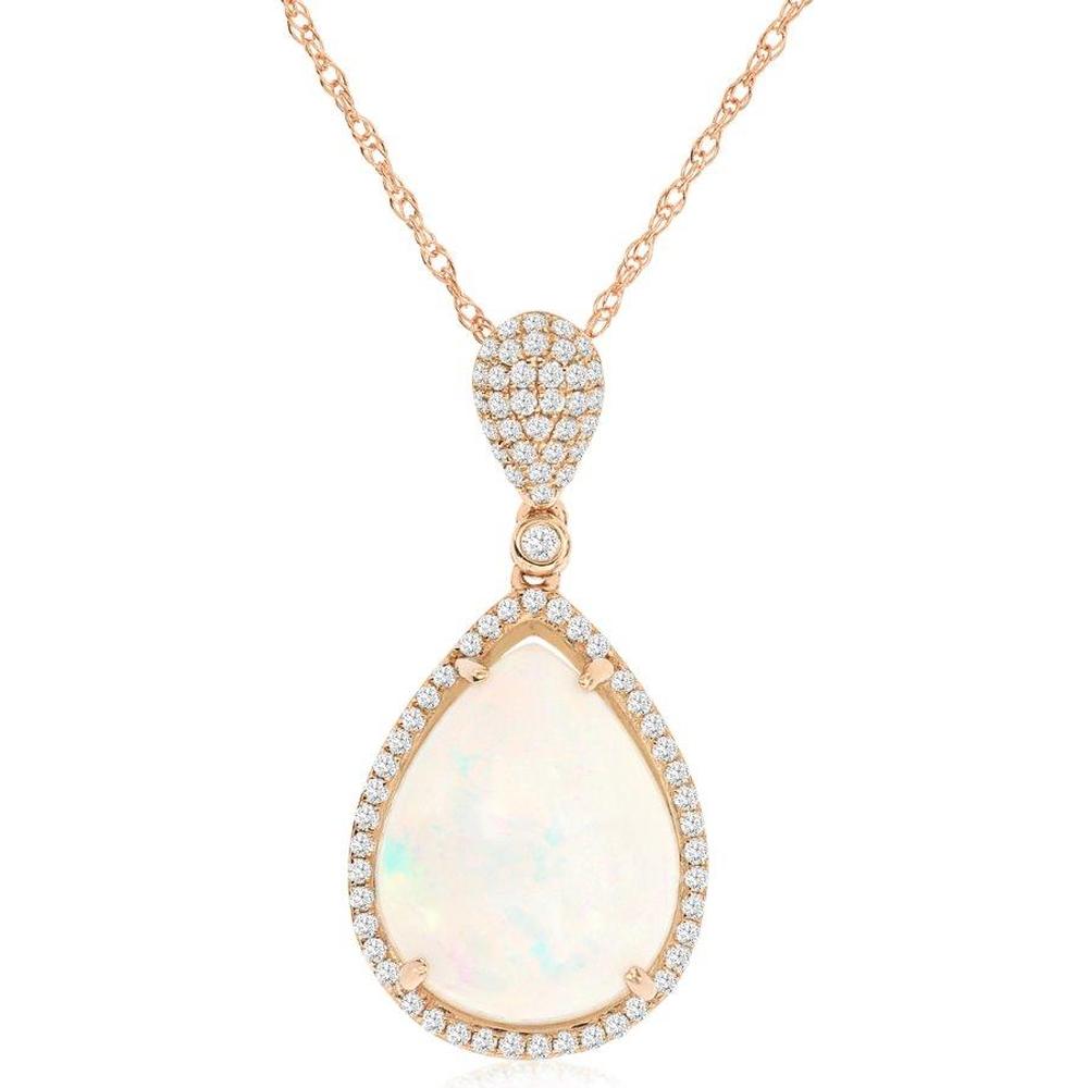 Royal 14K Rose Gold Necklace with Pear-Shaped Opal and Diamond Halo - 4.92 Carat Total Weight