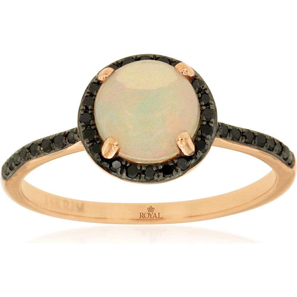 Royal 14K Rose Gold Opal & Diamond Celestial Elegance Ring - 0.85 Carat Opal, 0.16 Carat Black Diamond