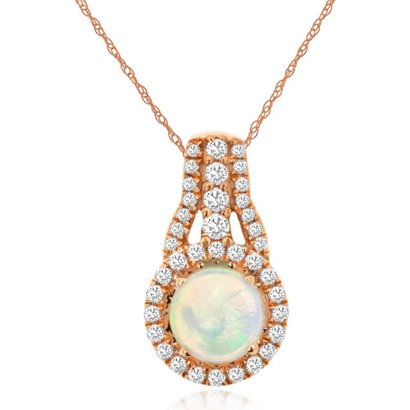 Royal 14K Rose Gold Opal & Diamond Celestial Pendant - 0.65 Carat Total Gem Weight