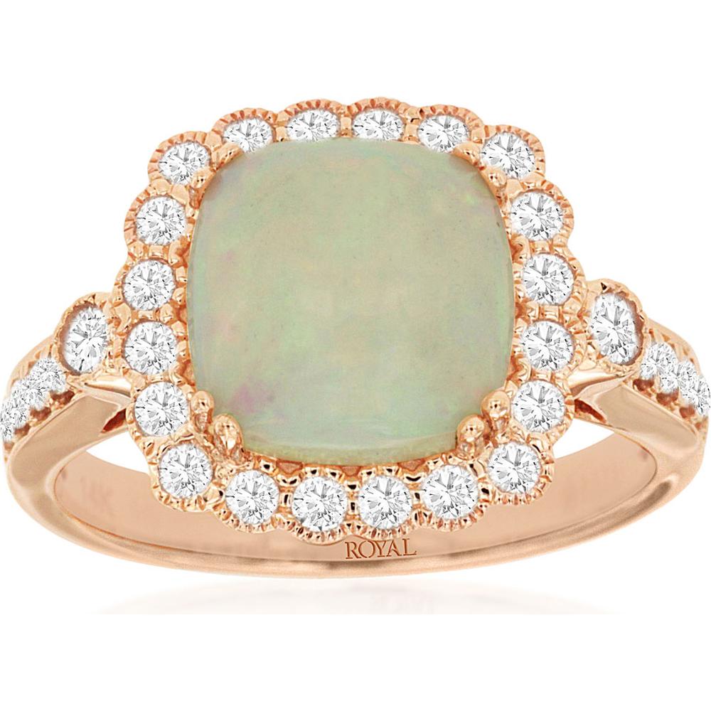 Royal 14K Rose Gold Opal and Diamond Cushion-Cut Ring - 2.20 Carat Total Gem Weight