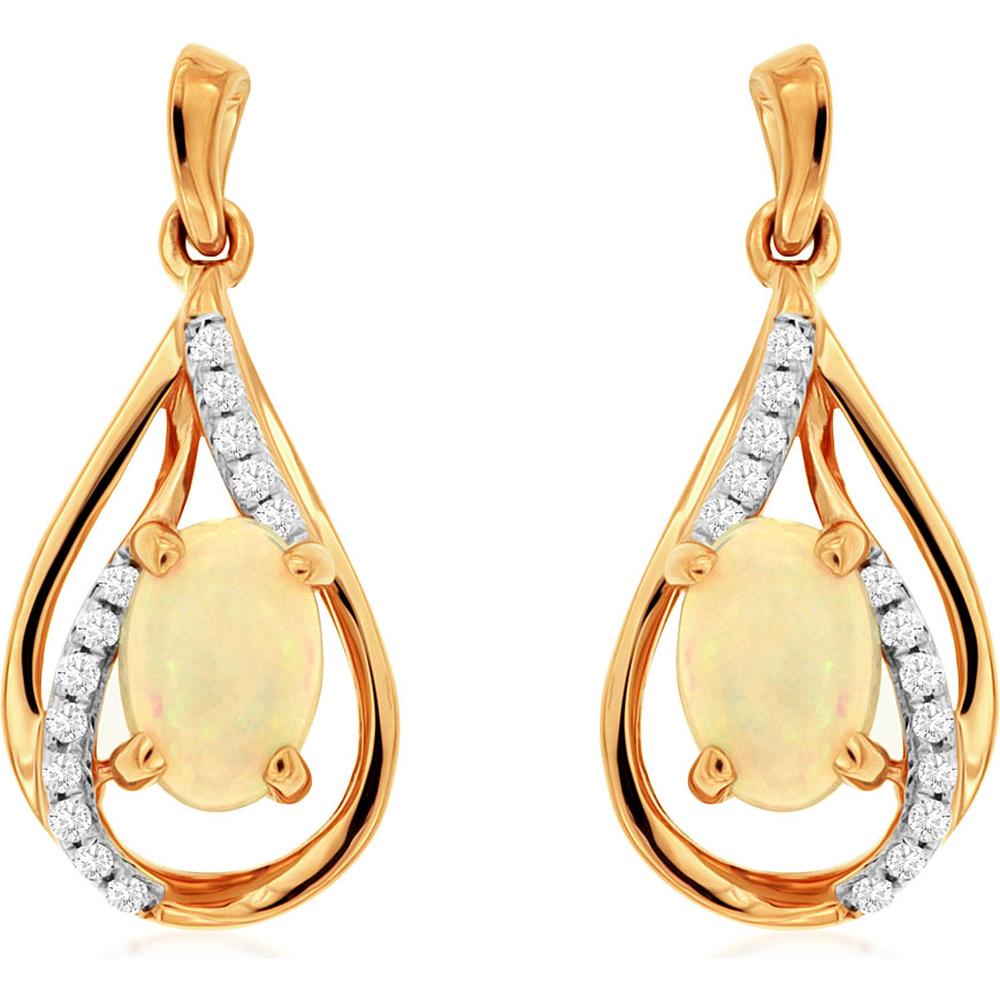 Royal 14K Rose Gold Opal and Diamond Drop Earrings - 1.20 Carats Total Weight