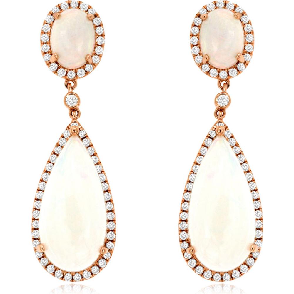 Royal 14K Rose Gold Opal & Diamond Drop Earrings - 10.00 Carats Total Opal Weight