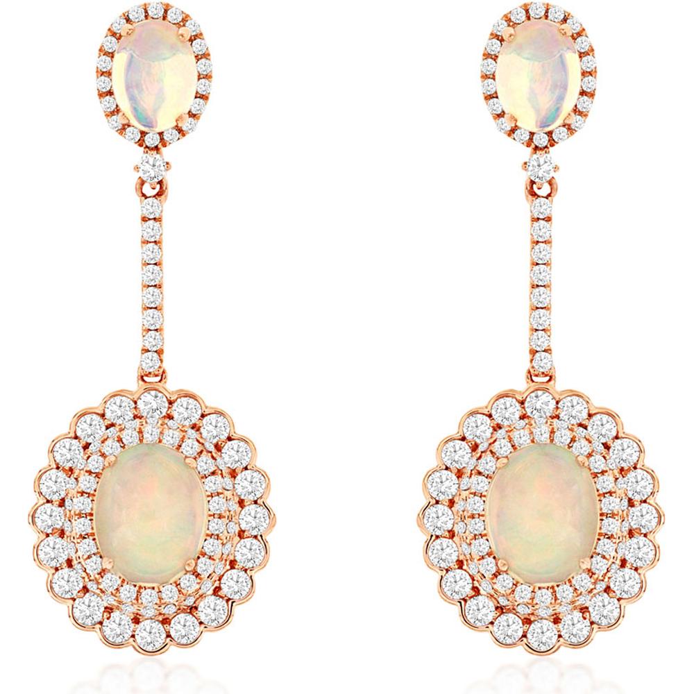 Royal 14K Rose Gold Opal & Diamond Drop Earrings - 8.40 Carats Total Weight