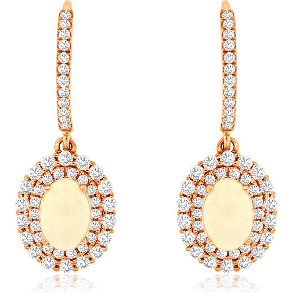 Royal 14K Rose Gold Opal & Diamond Earrings - 1.00 Carat Opal, 0.85 Carat Total Diamond Weight