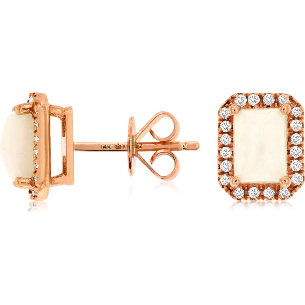 Royal 14K Rose Gold Opal & Diamond Earrings - 1.40 Carat Opal, 0.20 Carat Diamond Total Weight