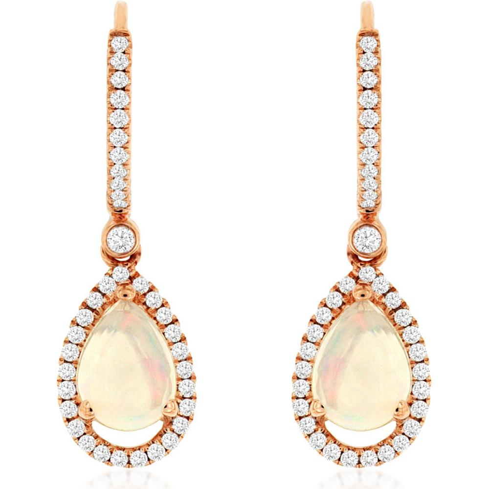 Royal 14K Rose Gold Opal & Diamond Earrings - 1.40 Carat Opal, 0.42 Carat Diamond Total Weight