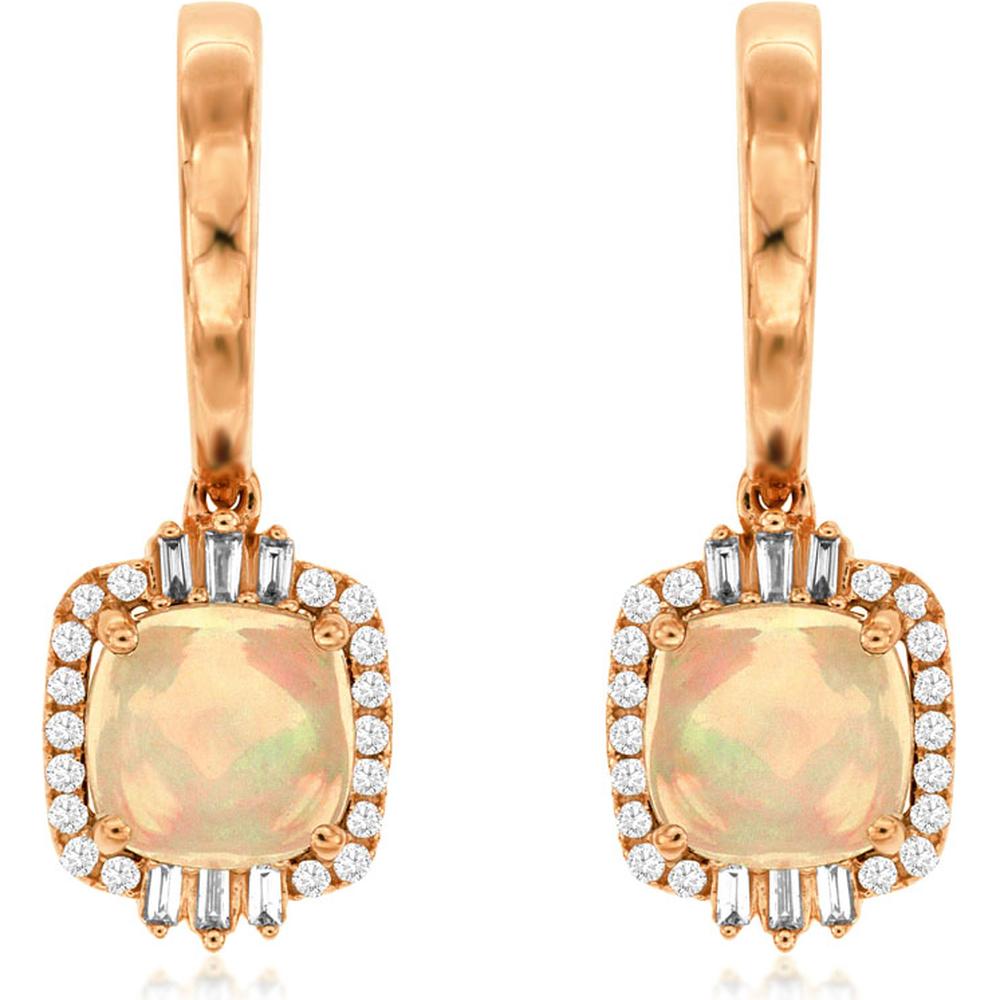 Royal 14K Rose Gold Opal & Diamond Earrings - 1.80 Carat Opal, 0.29 Carat Diamond Total Weight