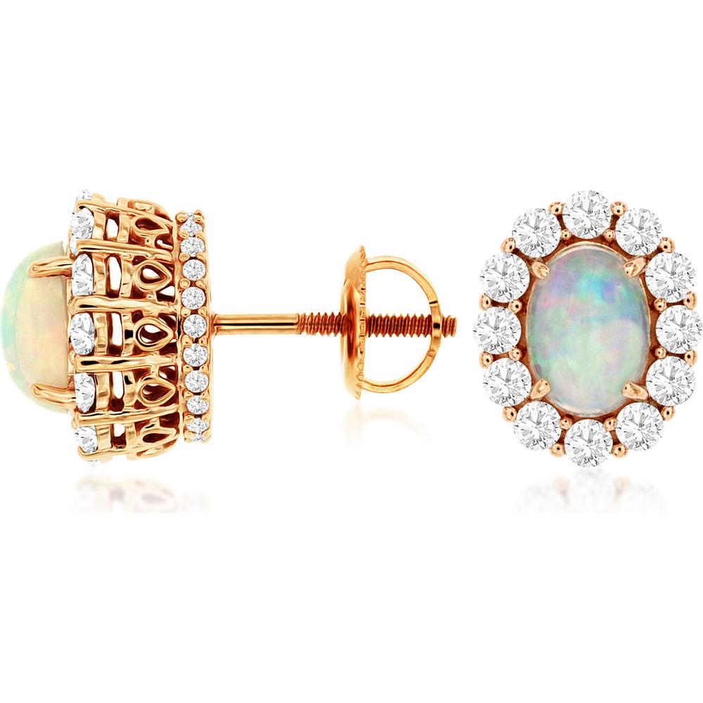 Royal 14K Rose Gold Opal & Diamond Earrings - 2.00 Carat Total Gem Weight