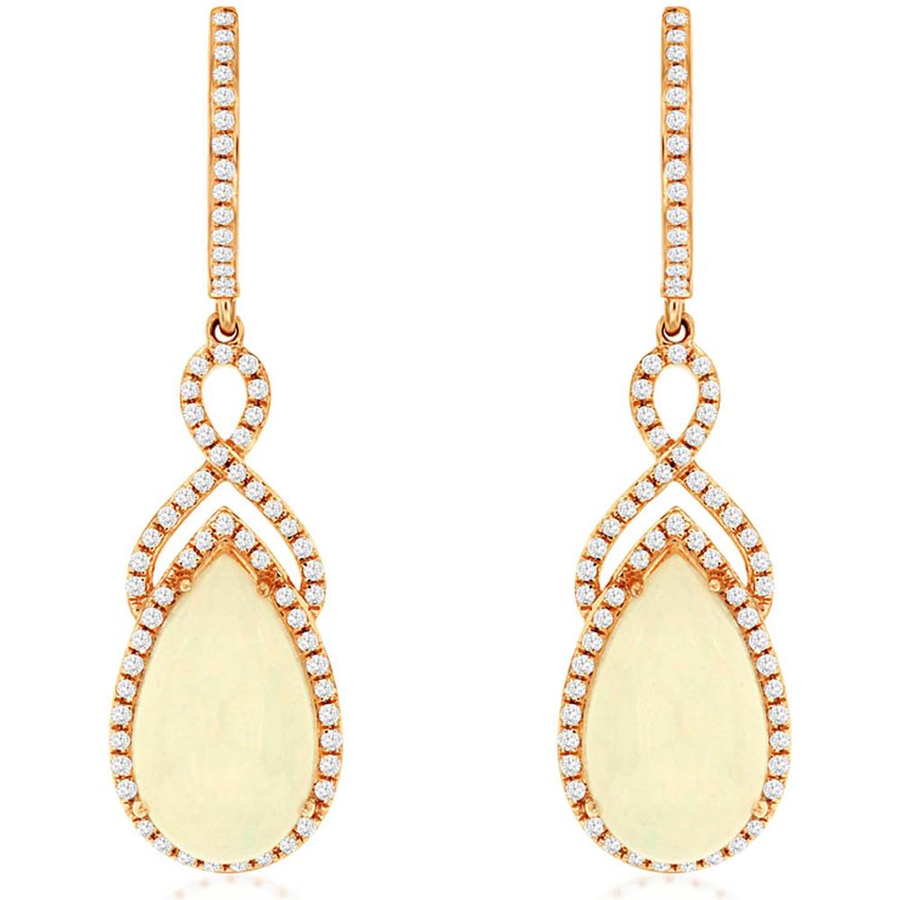 Royal 14K Rose Gold Opal & Diamond Earrings - 4.50 Carat Opal, 0.40 Carat Diamonds