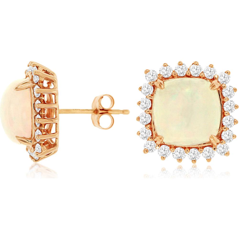 Royal 14K Rose Gold Opal & Diamond Earrings - 5.25 Carat Opal, 0.90 Carat Diamond Total Weight
