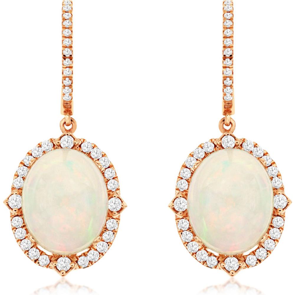 Royal 14K Rose Gold Opal & Diamond Earrings - 6.70 Carat Total Gem Weight