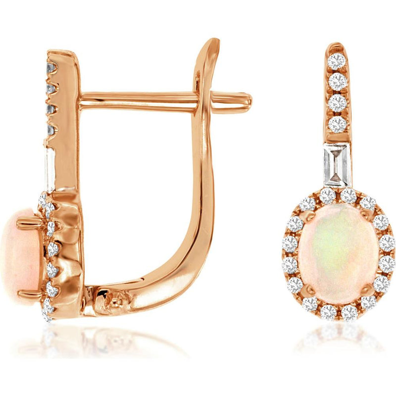 Royal 14K Rose Gold Opal & Diamond Earrings - Vintage Charm and Modern Elegance