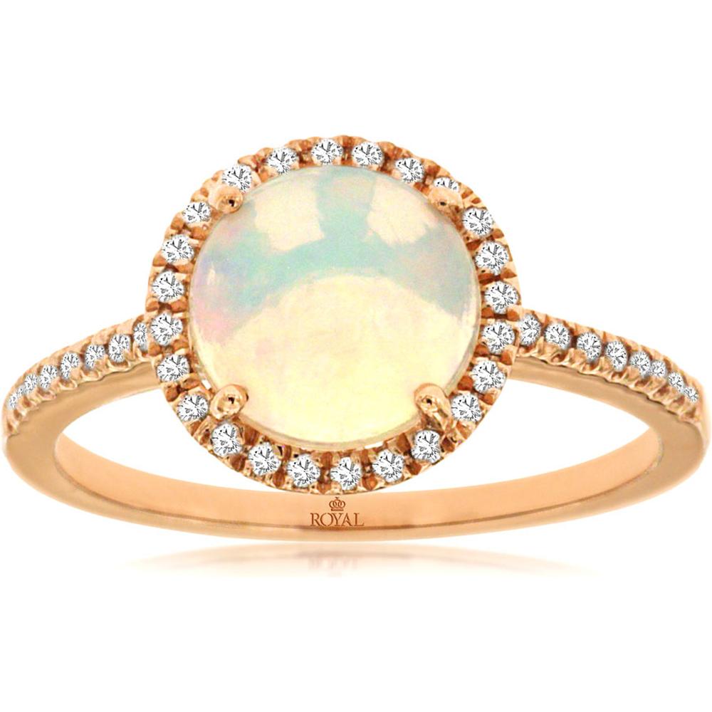 Royal 14K Rose Gold Opal & Diamond Free Form Ring - 1.20 Carat Opal, 0.16 Carat Diamond Total Weight