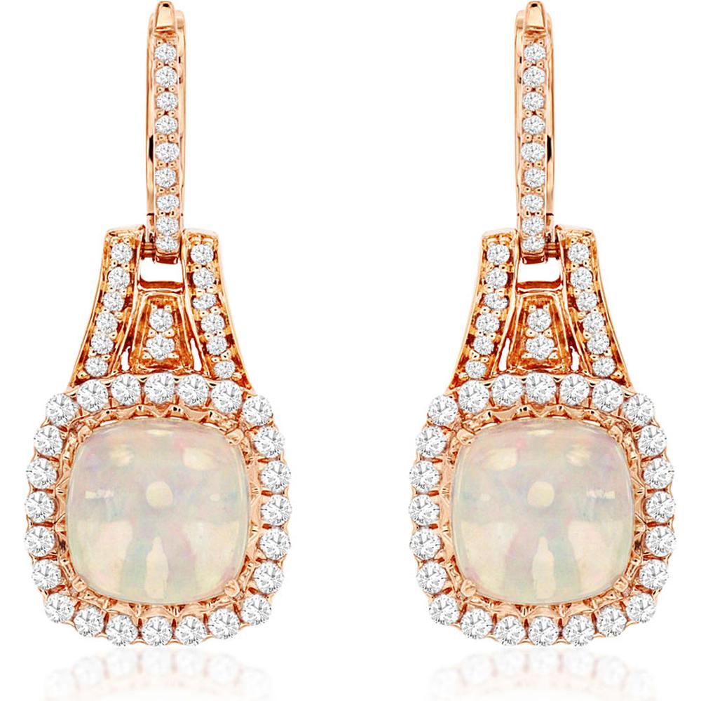 Royal 14K Rose Gold Opal & Diamond Halo Earrings - 2.80 Carats Total Opal Weight, 1.40 Carats Total Diamond Weight