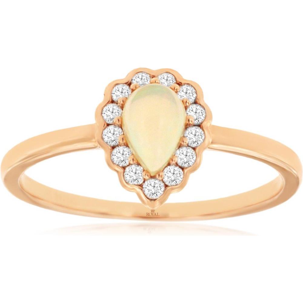 Royal 14K Rose Gold Opal & Diamond Halo Ring - 0.28 Carats Opal, 0.14 Carats Total Diamond Weight
