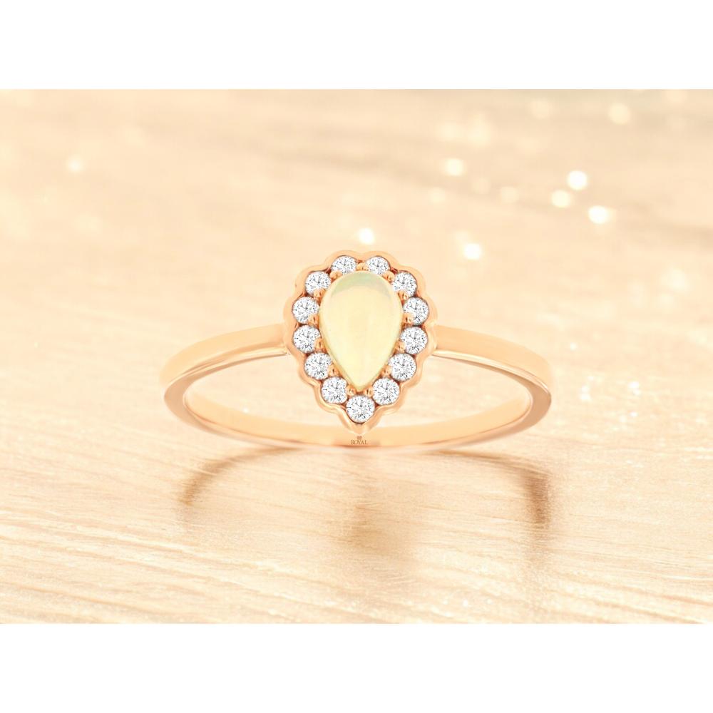 Royal 14K Rose Gold Opal & Diamond Halo Ring - 0.28 Carats Opal, 0.14 Carats Total Diamond Weight