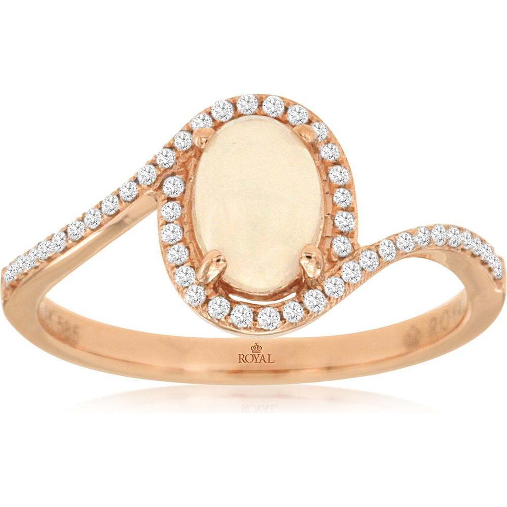 Royal 14K Rose Gold Opal & Diamond Halo Ring - 0.50 Carats Opal, 0.14 Carats Diamonds