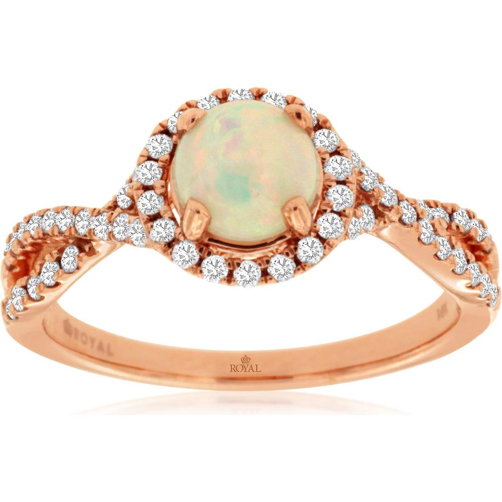 Royal 14K Rose Gold Opal & Diamond Halo Ring - 0.80 Carats Total Weight