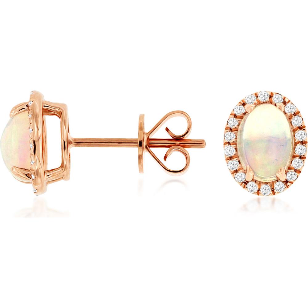 Royal 14K Rose Gold Opal & Diamond Halo Stud Earrings - 1.00 Carat Opal, 0.19 Carat Diamonds