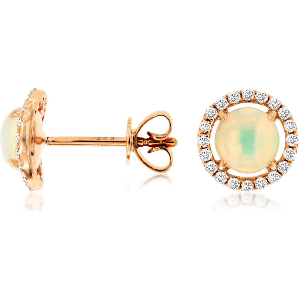 Royal 14K Rose Gold Opal & Diamond Halo Stud Earrings - 1.20 Carats Total Gem Weight