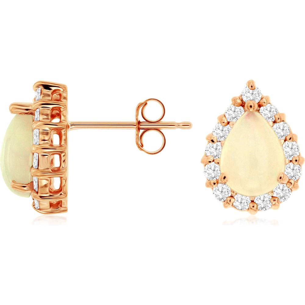 Royal 14K Rose Gold Opal & Diamond Halo Stud Earrings - 2.00 Carat Total Gem Weight