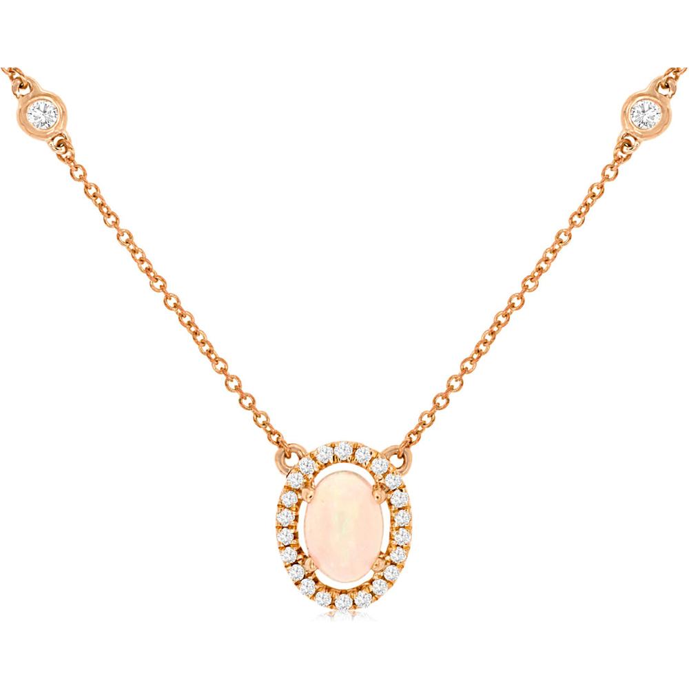 Royal 14K Rose Gold Opal & Diamond Pendant - 0.50 Carat Opal, 0.27 Carat Diamond Total Weight