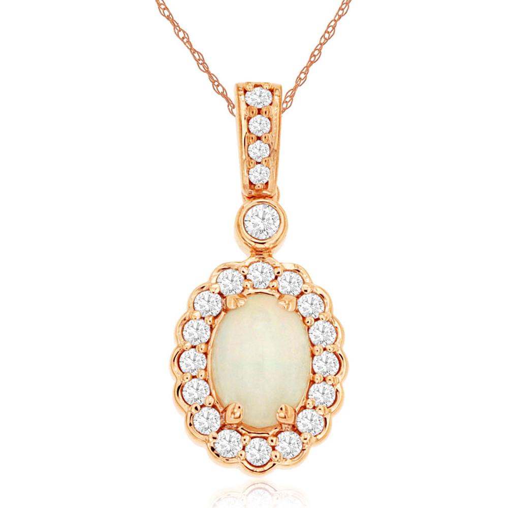 Royal 14K Rose Gold Opal & Diamond Pendant - 0.75 Carat Total Gem Weight