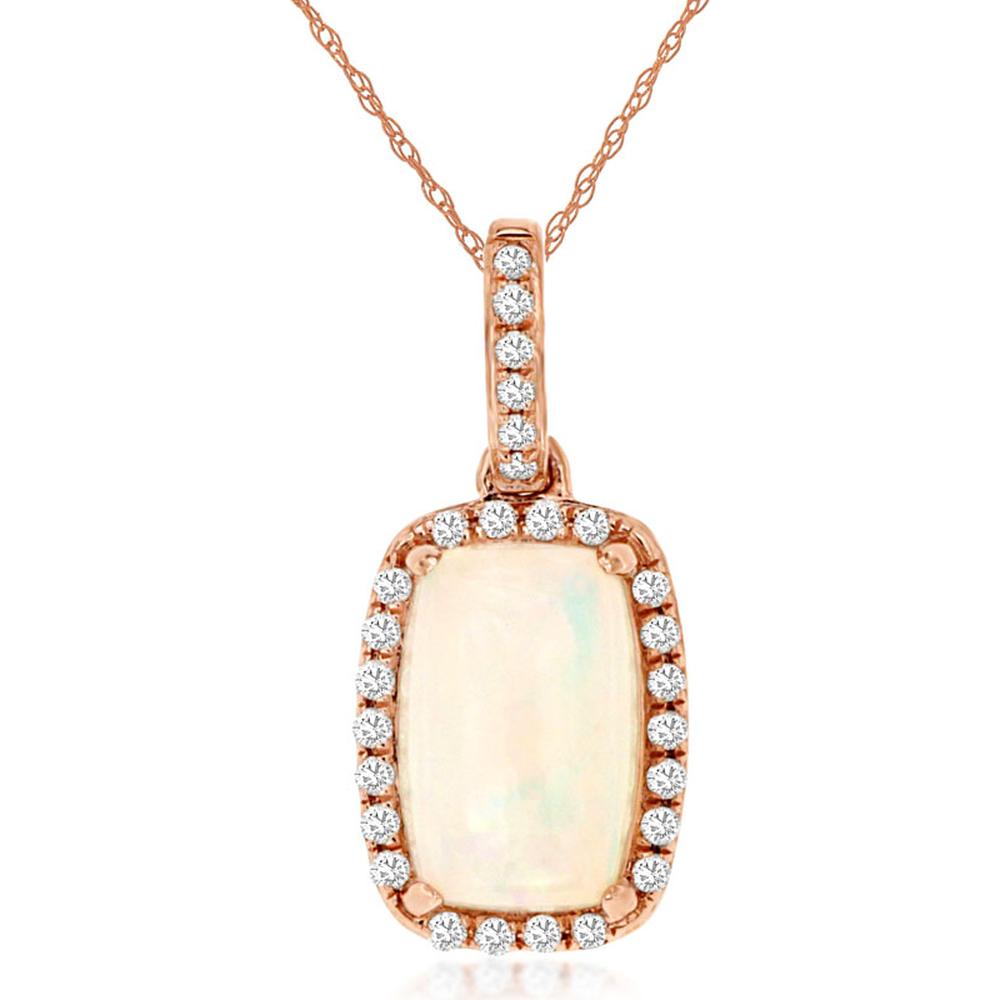 Royal 14K Rose Gold Opal & Diamond Pendant - 1.00 Carat Opal, 0.11 Carat Diamond Total Weight