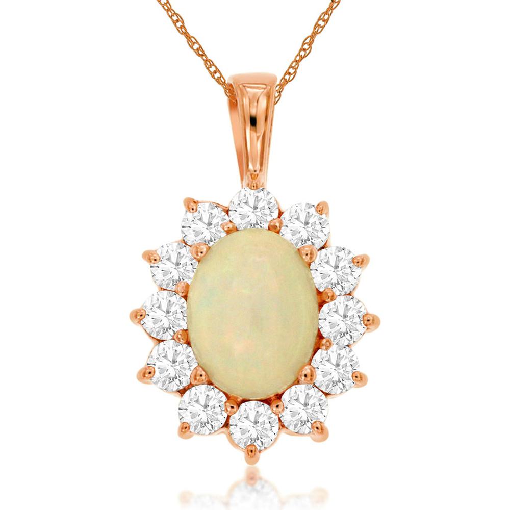 Royal 14K Rose Gold Opal & Diamond Pendant - 1.10 Carats Opal, 1.00 Carats Diamond Total Weight