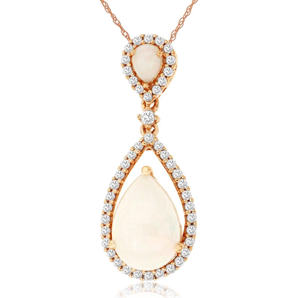 Royal 14K Rose Gold Opal & Diamond Pendant - 1.20 Carat Opal, 0.14 Carat Diamond