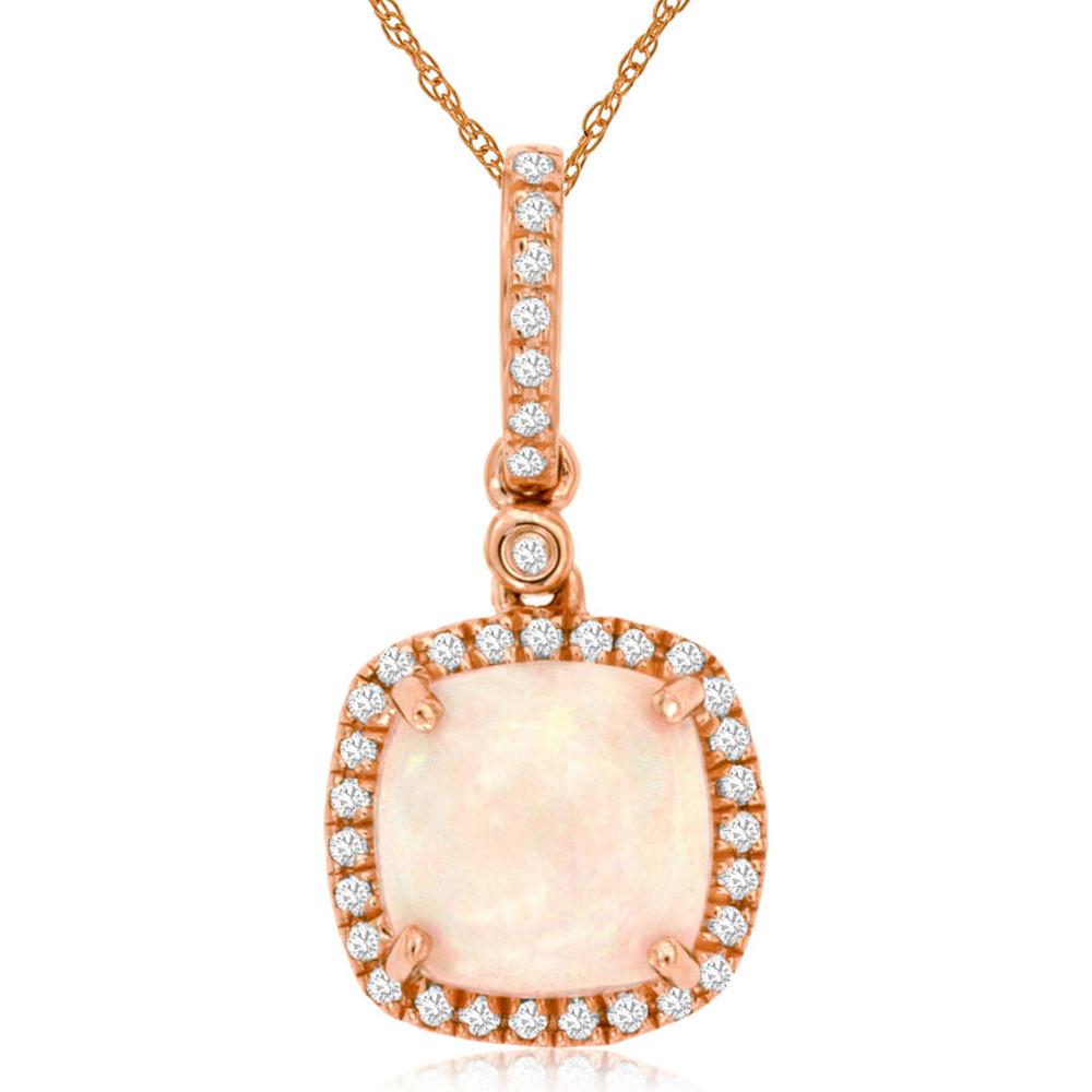 Royal 14K Rose Gold Opal & Diamond Pendant - 1.40 Carat Opal, 0.14 Carat Diamond Total Weight