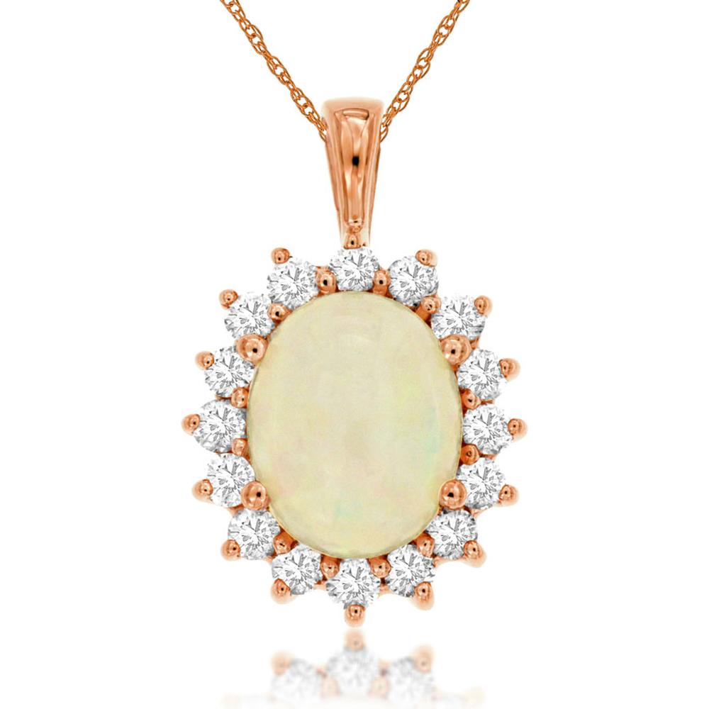 Royal 14K Rose Gold Opal & Diamond Pendant - 1.70 Carat Opal, 0.65 Carat Diamond Weight