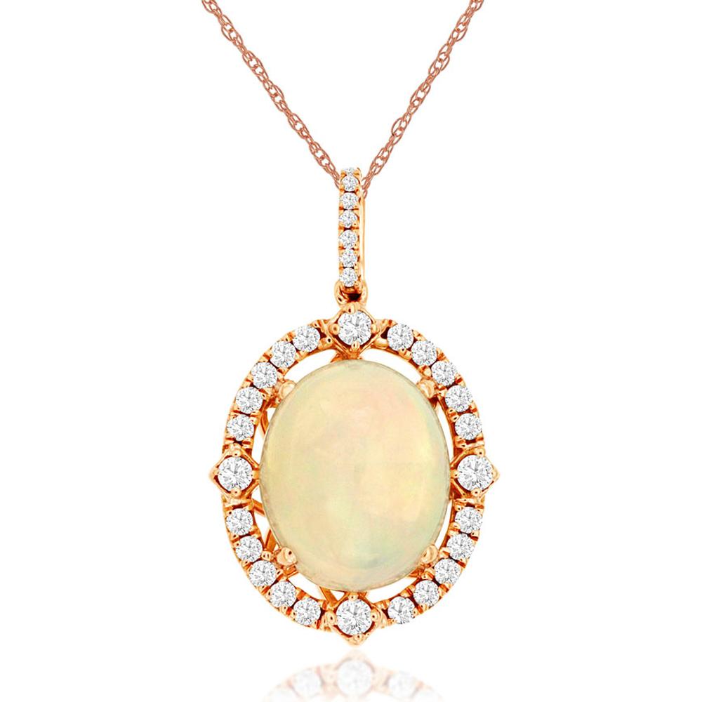 Royal 14K Rose Gold Opal & Diamond Pendant - Captivating Elegance