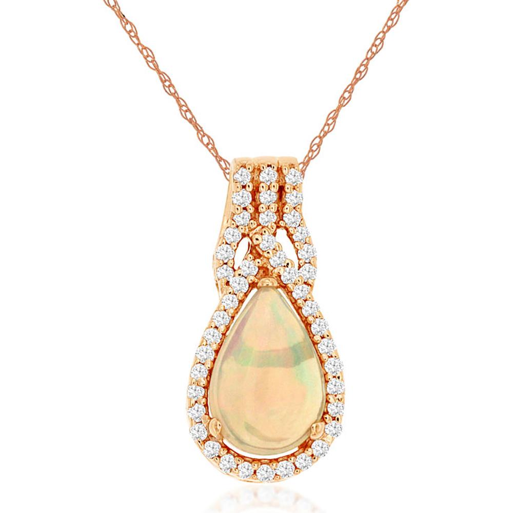 Royal 14K Rose Gold Opal & Diamond Pendant - Enchanting Pear-Shaped Halo Necklace