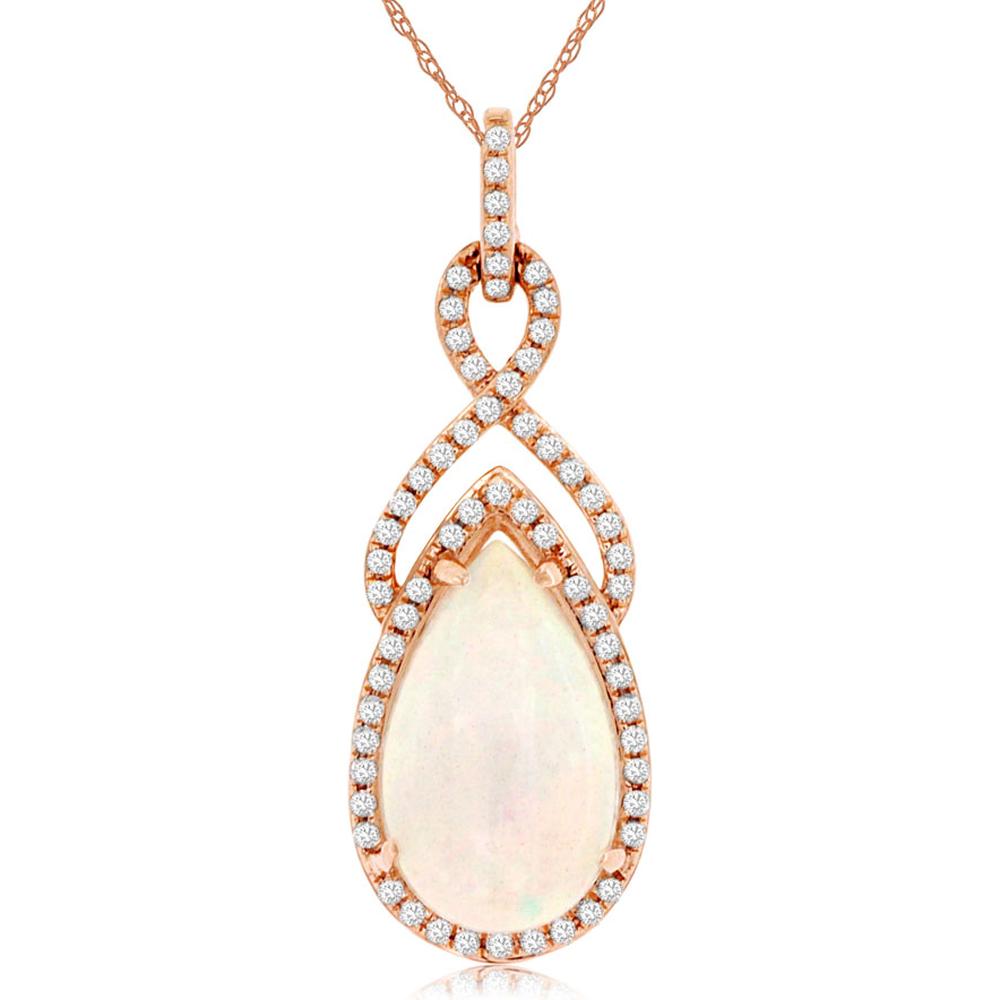 Royal 14K Rose Gold Opal & Diamond Pendant - Enchanting Pear-Shaped Necklace