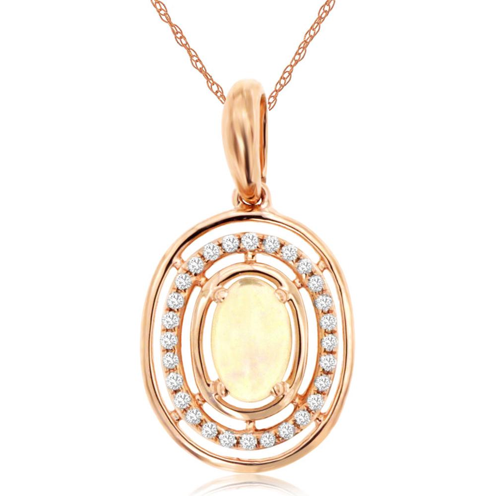 Royal 14K Rose Gold Opal & Diamond Pendant - Ethereal Beauty in Timeless Elegance