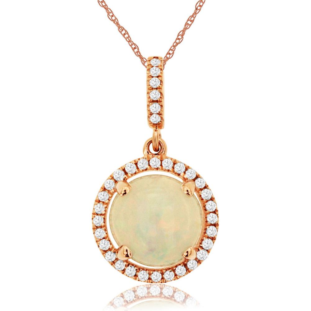 Royal 14K Rose Gold Opal & Diamond Pendant - Timeless Elegance
