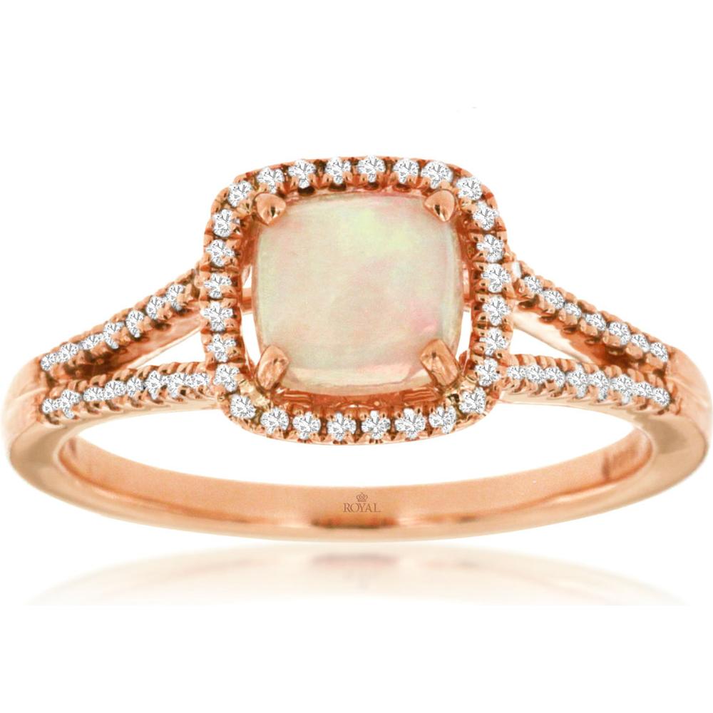 Royal 14K Rose Gold Opal & Diamond Ring - 0.65 Carat Opal, 0.20 Carat Diamonds