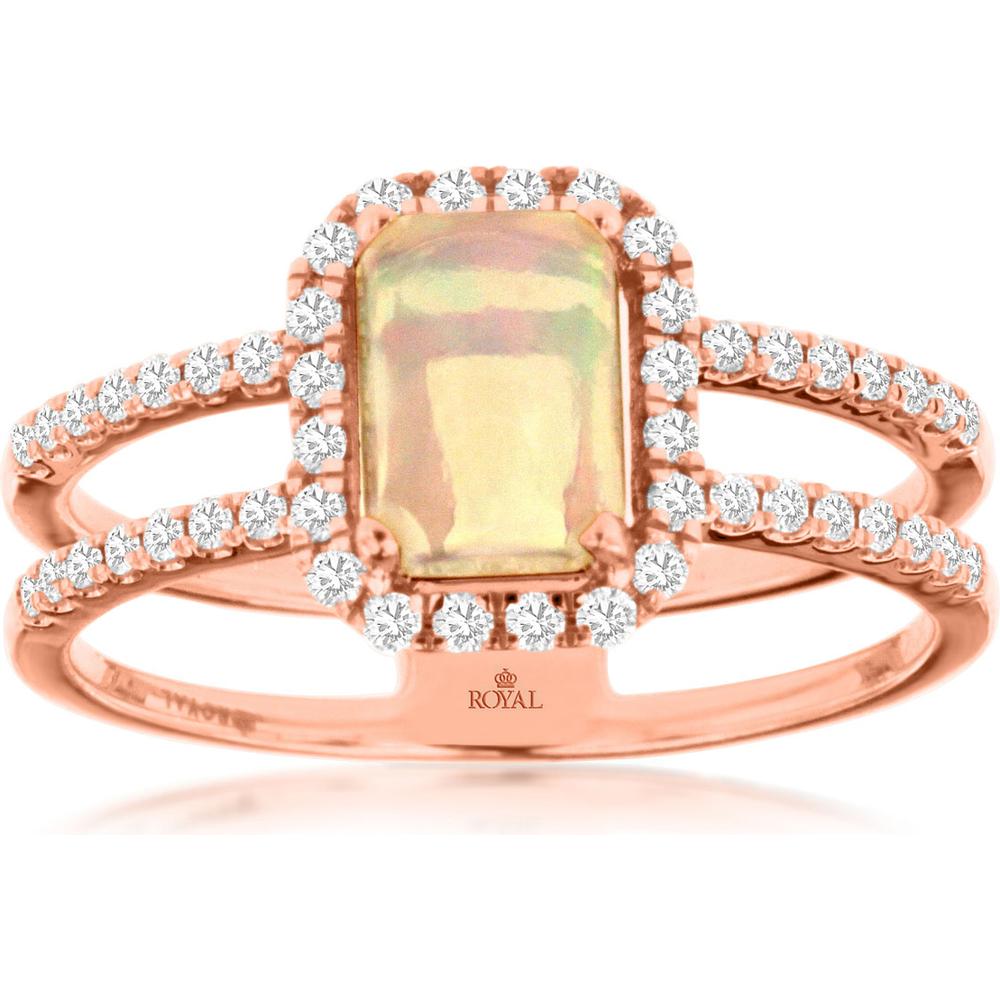 Royal 14K Rose Gold Opal & Diamond Ring - 0.70 Carat Opal, 0.30 Carat Diamond