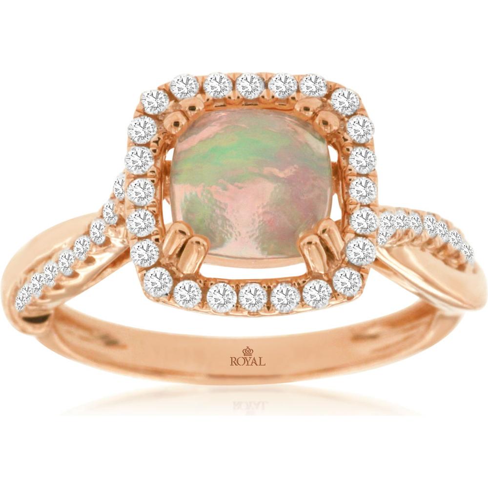 Royal 14K Rose Gold Opal & Diamond Ring - 0.90 Carat Opal, 0.36 Carat Diamond