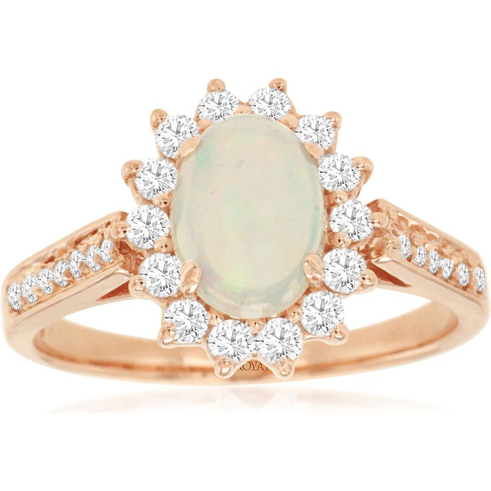 Royal 14K Rose Gold Opal & Diamond Ring - 0.90 Carat Opal, 0.45 Carat Diamond Total