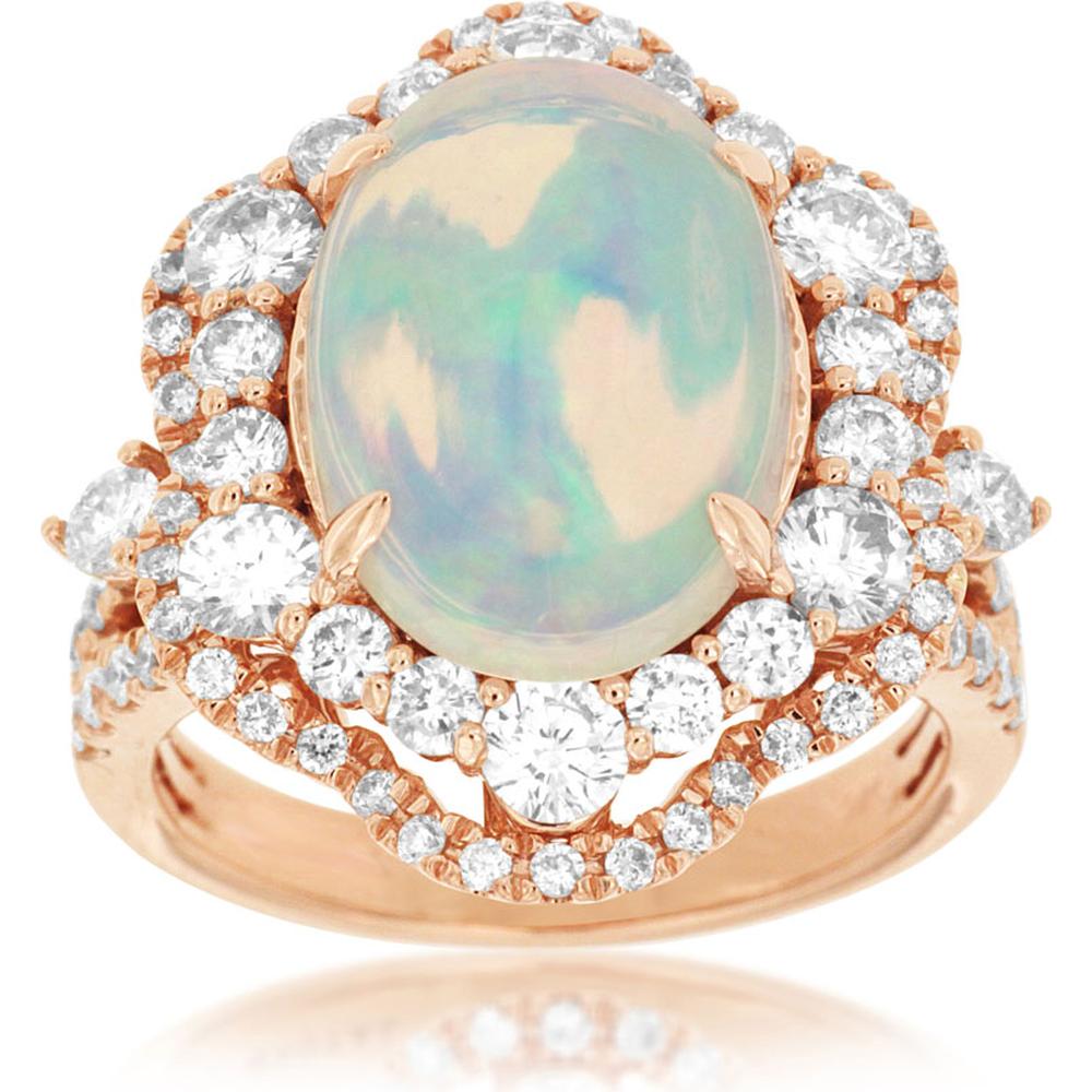 Royal 14K Rose Gold Opal & Diamond Ring - 1.85 Carat Opal, 3.60 Carat Total Diamond Weight