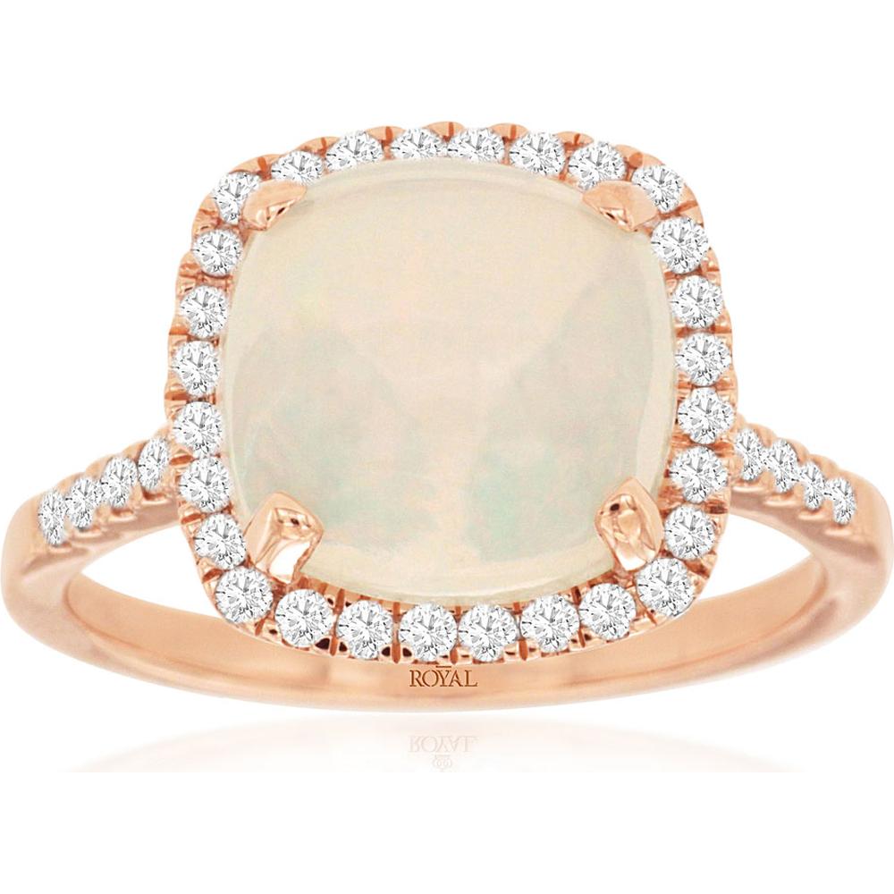 Royal 14K Rose Gold Opal & Diamond Ring - 2.60 Carat Opal with 0.30 Carat Diamonds